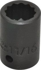 Proto - 1/2" Drive 11/16" Standard Impact Socket - 12 Points, 1-1/2" OAL - Eagle Tool & Supply