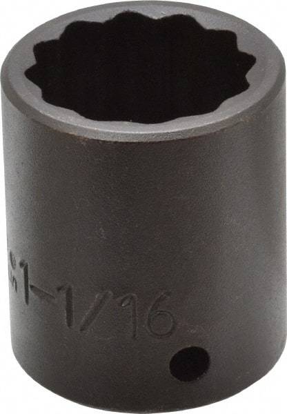 Proto - 1/2" Drive 1-1/16" Standard Impact Socket - 12 Points, 1-3/4" OAL - Eagle Tool & Supply