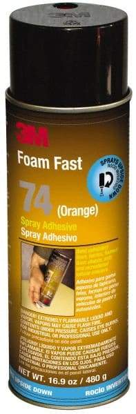 3M - 24 oz Aerosol Orange Spray Adhesive - High Tack, 170°F Heat Resistance, 40 Sq Ft Coverage, Medium Strength Bond, 15 min Max Bonding Time, Flammable, Series 74 - Eagle Tool & Supply
