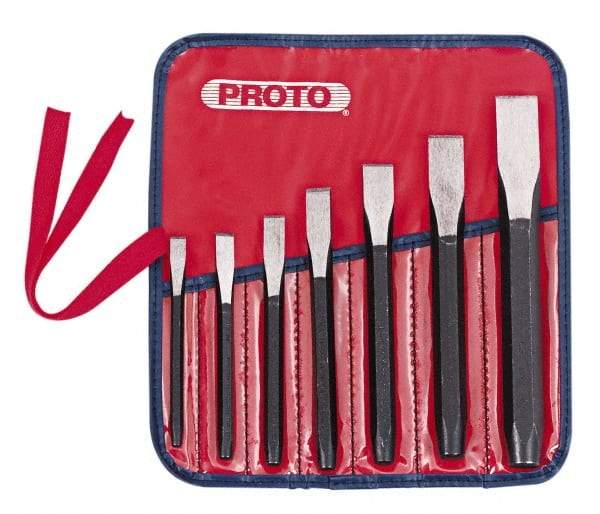 Proto - 7 Piece Cold Chisel Set - 5-1/2, 5-3/8, 5-9/16, 6, 6-3/4, 7-3/8 & 8" OAL, Sizes Included 5/16 to 7/8" - Eagle Tool & Supply