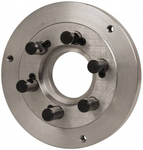 Buck Chuck Company - Adapter Back Plate for 10" Diam Self Centering Lathe Chucks - D1-6 Mount, 3-1/4" Through Hole Diam, 7.858mm ID, 10" OD, 0.985" Flange Height, Steel - Eagle Tool & Supply