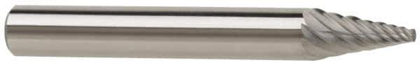 M.A. Ford - 1/4" Cut Diam, 1/4" Shank Diam, Cone Head Single Cut Burr - Carbide, Point End, 1/2" LOC, 2" OAL - Eagle Tool & Supply