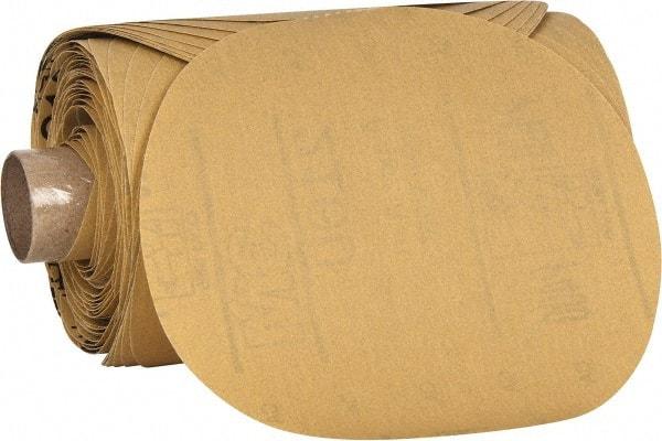 3M - 5" Diam, 400 Grit Aluminum Oxide Adhesive PSA Disc - Extra Fine Grade, Gold, A Weighted Backing, Flexible, Use with Random Orbital Sanders - Eagle Tool & Supply