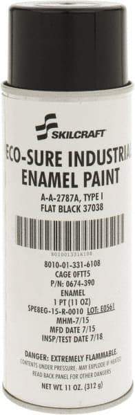 Ability One - Black, Flat, Enamel Spray Paint - 8 to 10 Sq Ft per Can, 11 oz Container - Eagle Tool & Supply