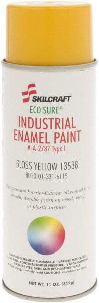 Ability One - Yellow, Gloss, Enamel Spray Paint - 8 to 10 Sq Ft per Can, 11 oz Container - Eagle Tool & Supply
