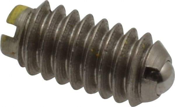 Gibraltar - 1/4-20, 0.125" Ball Diam, 17/32" Body Length, 0.035" Max Ball Reach, Threaded Ball Plunger - Stainless Steel Body, Stainless Steel Ball, 4 Lb Initial End Force, 12 Lb Final End Force, Locking Element - Eagle Tool & Supply