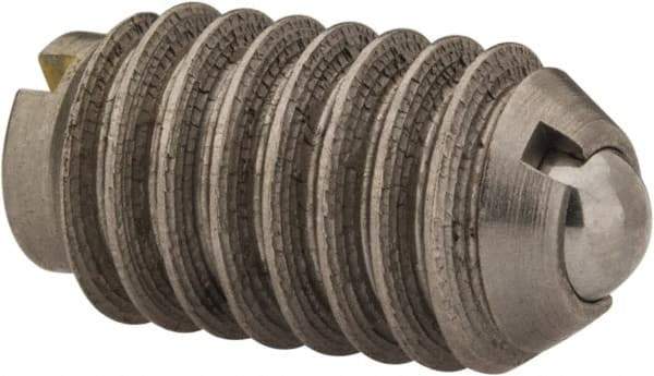 Gibraltar - 5/16-18, 0.156" Ball Diam, 37/64" Body Length, 0.04" Max Ball Reach, Threaded Ball Plunger - Stainless Steel Body, Stainless Steel Ball, 6 Lb Initial End Force, 17 Lb Final End Force, Locking Element - Eagle Tool & Supply