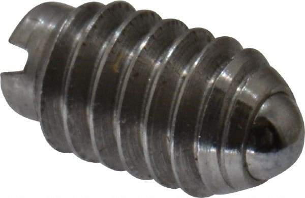 Gibraltar - 4-48, 0.062" Ball Diam, 3/16" Body Length, 0.02" Max Ball Reach, Threaded Ball Plunger - Stainless Steel Body, Stainless Steel Ball, 0.13 Lb Initial End Force, 0.5 Lb Final End Force - Eagle Tool & Supply