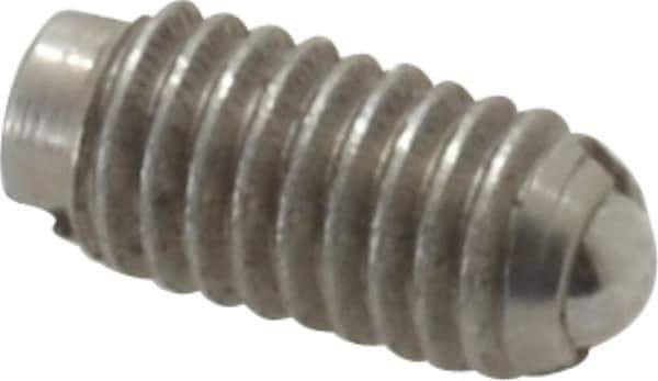 Gibraltar - 8-36, 0.093" Ball Diam, 11/32" Body Length, 0.025" Max Ball Reach, Threaded Ball Plunger - Stainless Steel Body, Stainless Steel Ball, 0.5 Lb Initial End Force, 1.25 Lb Final End Force - Eagle Tool & Supply