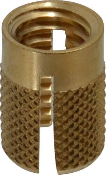 E-Z LOK - 3/8-16 UNC Brass Flush Press Fit Threaded Insert for Plastic - 5/8" OAL, 0.451" Insert Diam, 7/16" Hole Diam, 7/16" Drill - Eagle Tool & Supply