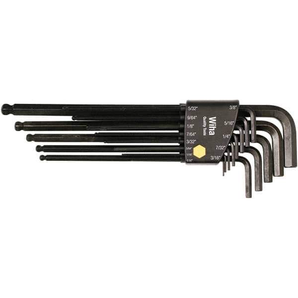 Wiha - 13 Piece, L-Key Long Arm Ball End Hex Key Set - 0.05 to 3/8" Range, Chrome Vanadium Molybdenum - Eagle Tool & Supply