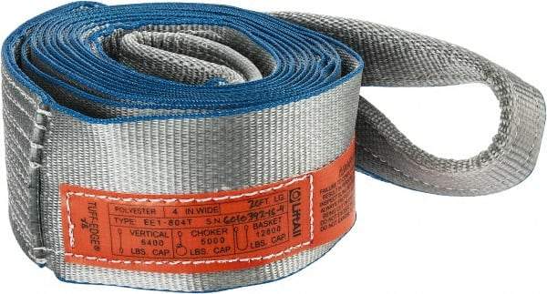Lift-All - 20' Long x 4" Wide, 6,400 Lb Vertical Capacity, 1 Ply, Polyester Web Sling - 5,000 Lb Choker Capacity, Silver (Color) - Eagle Tool & Supply