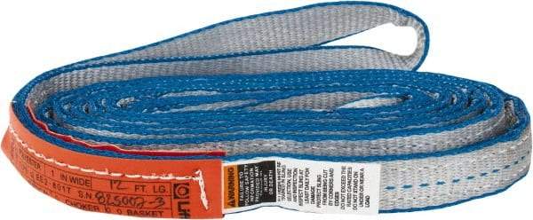 Lift-All - 12' Long x 1" Wide, 3,200 Lb Vertical Capacity, 2 Ply, Polyester Web Sling - 2,500 Lb Choker Capacity, Silver (Color) - Eagle Tool & Supply