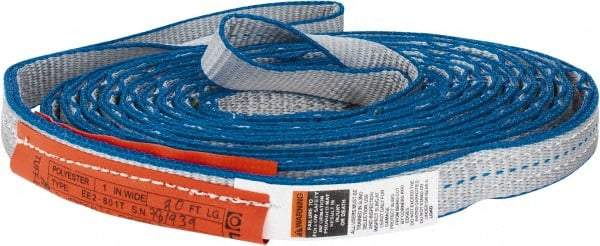 Lift-All - 20' Long x 1" Wide, 3,200 Lb Vertical Capacity, 2 Ply, Polyester Web Sling - 2,500 Lb Choker Capacity, Silver (Color) - Eagle Tool & Supply