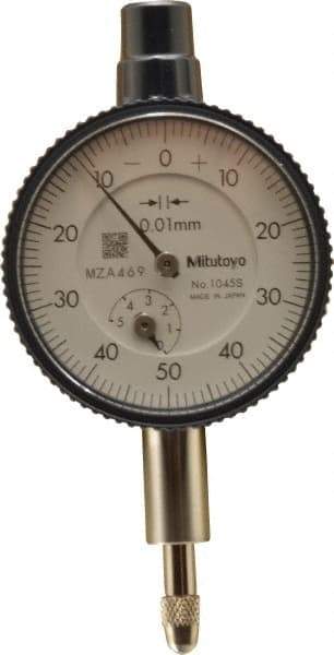 Mitutoyo - 5mm Range, 0-50 Dial Reading, 0.01mm Graduation Dial Drop Indicator - 40mm Dial, 1mm Range per Revolution, 0.013mm Accuracy, Revolution Counter - Eagle Tool & Supply