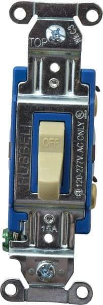 Hubbell Wiring Device-Kellems - 1 Pole, 120 to 277 VAC, 15 Amp, Industrial Grade, Toggle, Wall and Dimmer Light Switch - 1-5/16 Inch Wide x 4-1/16 Inch High - Eagle Tool & Supply