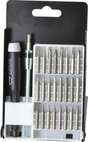 Wiha - 27 Piece, Screwdriver Micro Bit Set - #000, #00, #0 & #1 Phillips, 0.05 to 5/32" Hex, T3 to T15 Torx, 0.06, 0.08, 0.12 & 0.16 Slotted - Eagle Tool & Supply