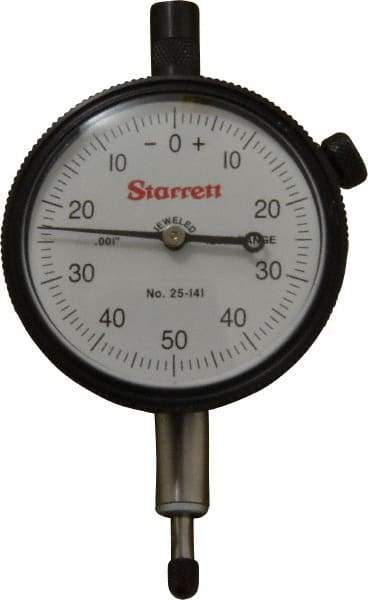 Starrett - 1/4" Range, 0-50-0 Dial Reading, 0.001" Graduation Dial Drop Indicator - 2-1/4" Dial, 0.1" Range per Revolution, Revolution Counter - Eagle Tool & Supply