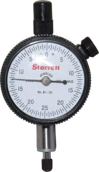 Starrett - 1/8" Range, 0-25-0 Dial Reading, 0.0005" Graduation Dial Drop Indicator - 1-11/16" Dial, 0.05" Range per Revolution, Revolution Counter - Eagle Tool & Supply