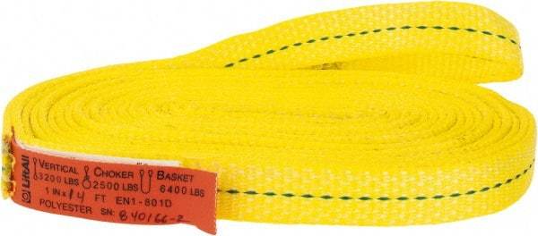 Lift-All - 14' Long x 1" Wide, 3,200 Lb Vertical Capacity, 1 Ply, Polyester Web Sling - 2,500 Lb Choker Capacity, Yellow - Eagle Tool & Supply