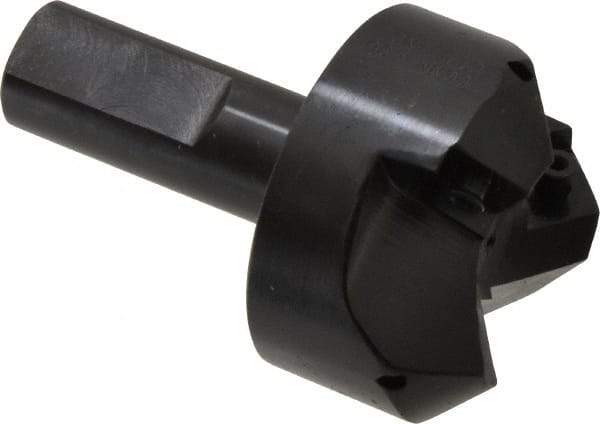 Cutting Tool Technologies - 45° Lead Angle, 1-1/2" Max Cut Diam, 1-1/2" Min Cut Diam, 0.32" Max Depth of Cut, Indexable Chamfer and Angle End Mill - 3 Inserts, CNMG 432 Insert Style, 3-1/4" Overall Length, Straight Shank, 45° Included Angle - Eagle Tool & Supply