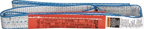 Lift-All - 3' Long x 1" Wide, 1,600 Lb Vertical Capacity, 1 Ply, Polyester Web Sling - 1,250 Lb Choker Capacity, Silver (Color) - Eagle Tool & Supply