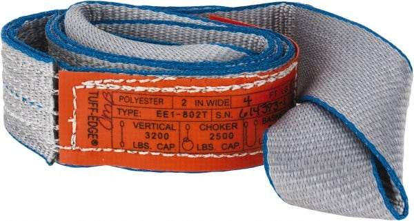 Lift-All - 4' Long x 2" Wide, 3,200 Lb Vertical Capacity, 1 Ply, Polyester Web Sling - 2,500 Lb Choker Capacity, Silver (Color) - Eagle Tool & Supply