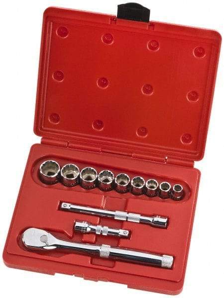 Proto - 12 Piece 3/8" Drive Full Polish Finish Socket Set - 12 Points, 1/4" to 3/4" Range, Inch Measurement Standard - Eagle Tool & Supply