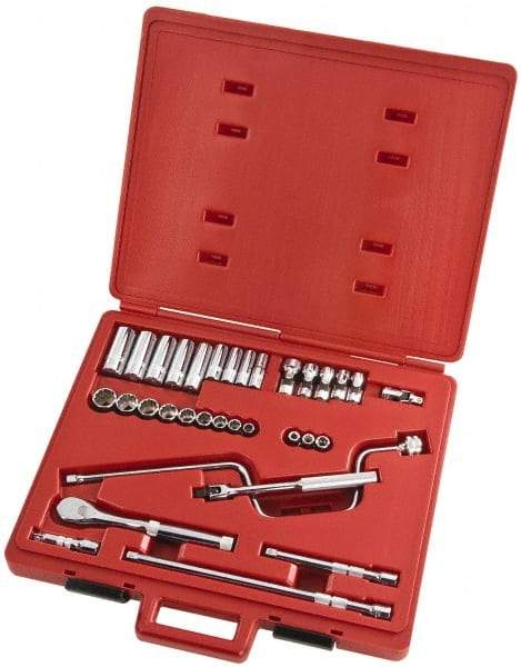 Proto - 33 Piece 3/8" Drive Full Polish Finish Deep Well Socket Set - 8, 12 Points, 1/4" to 3/4" Range, Inch Measurement Standard - Eagle Tool & Supply