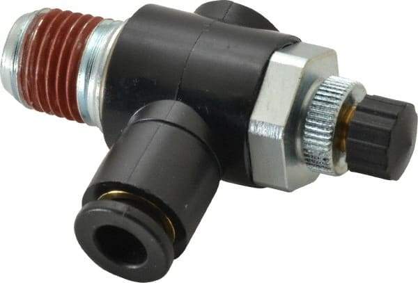 ARO/Ingersoll-Rand - 1/4" Male NPT x 1/4" Female NPT Right Angle Flow Control Valve - 0 to 150 psi & Brass Material - Eagle Tool & Supply