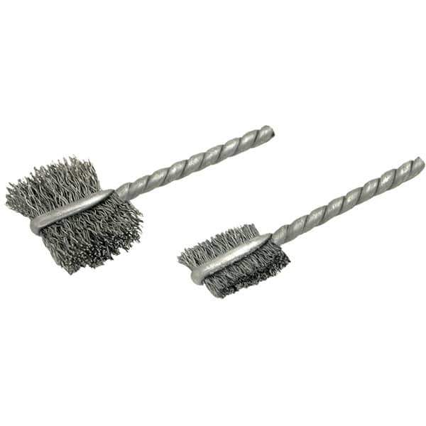 Brush Research Mfg. - 1" Diam Flat Stainless Steel Tube Brush - 0.005" Filament Diam, 5/8" Brush Length, 2-1/4" OAL, Steel Shank - Eagle Tool & Supply