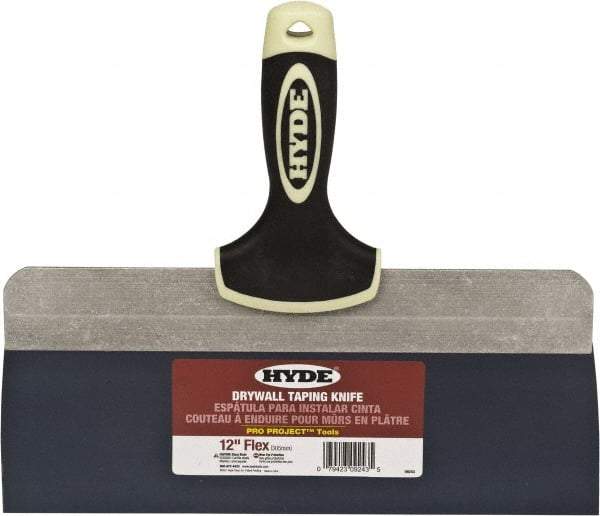 Hyde Tools - 12" Wide Spring Blade Tempered Steel Taping Knife - Flexible, Soft Grip Plastic Overmold Handle, 10-1/2" OAL - Eagle Tool & Supply
