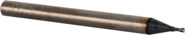 Accupro - 0.031", 0.055" LOC, 1/8" Shank Diam, 1-1/2" OAL, 2 Flute, Solid Carbide Square End Mill - Single End, TiAlN Finish, Spiral Flute, 30° Helix, Centercutting, Right Hand Cut, Right Hand Flute - Eagle Tool & Supply