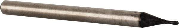 Accupro - 0.035" Diam, 0.08" LOC, 2 Flute Solid Carbide Ball End Mill - TiAlN Finish, Single End, 1-1/2" OAL, 1/8" Shank Diam, Spiral Flute - Eagle Tool & Supply
