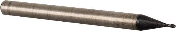 Accupro - 0.028" Diam, 0.05" LOC, 2 Flute Solid Carbide Ball End Mill - TiAlN Finish, Single End, 1-1/2" OAL, 1/8" Shank Diam, Spiral Flute - Eagle Tool & Supply