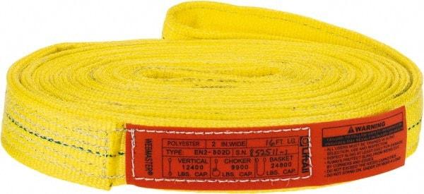 Lift-All - 16' Long x 2" Wide, 12,200 Lb Vertical Capacity, 2 Ply, Polyester Web Sling - 9,800 Lb Choker Capacity, Yellow - Eagle Tool & Supply