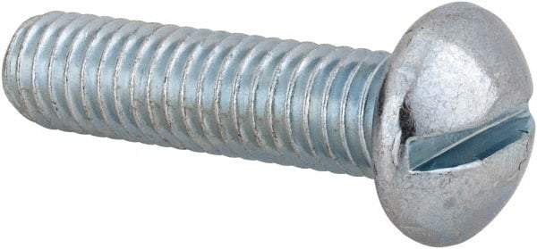 Value Collection - 3/8-16 UNC, 1-1/2" Length Under Head Slotted Drive Machine Screw - Round Head, Alloy Steel, Zinc-Plated Finish, Without Washer - Eagle Tool & Supply