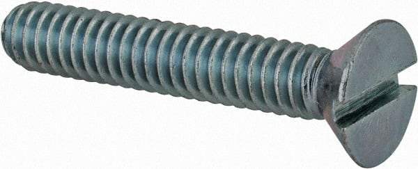 Value Collection - 1/4-20 UNC, 1-1/2" OAL Slotted Drive Machine Screw - Flat Head, Grade 2 Steel, Zinc-Plated Finish, Without Washer - Eagle Tool & Supply