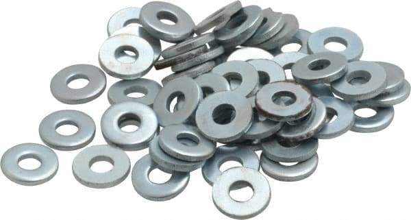 Value Collection - #6 Screw, Steel SAE Flat Washer - 5/32" ID x 3/8" OD, 0.036" Thick, Zinc-Plated Finish - Eagle Tool & Supply