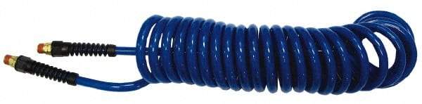 Coilhose Pneumatics - 1/4" ID, 1/4 Thread, 25' Long, Yellow Nylon Coiled & Self Storing Hose - 185 Max psi, Industrial Interchange Coupler x Male Swivel - Eagle Tool & Supply