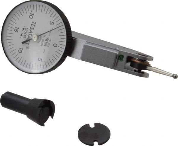 TESA Brown & Sharpe - 0.02 Inch Range, 0.0005 Inch Dial Graduation, Horizontal Dial Test Indicator - 1-1/2 Inch White Dial, 0-10-0 Dial Reading, Accurate to 0.0005 Inch - Eagle Tool & Supply