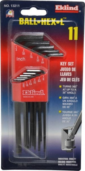 Eklind - 11 Piece L-Key Ball End Hex Key Set - Eagle Tool & Supply