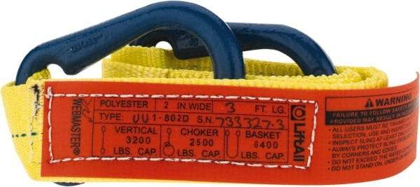 Lift-All - 3' Long x 2" Wide, 3,200 Lb Vertical Capacity, 1 Ply, Polyester Web Sling - 2,500 Lb Choker Capacity, Yellow - Eagle Tool & Supply