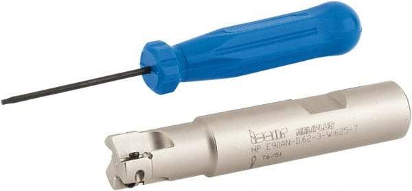Iscar - 5/8" Cut Diam, 0.303" Max Depth of Cut, 5/8" Shank Diam, 3-1/4" OAL, Indexable Square Shoulder End Mill - HP AN.. 0702.. Inserts, Weldon Shank, 90° Lead Angle, Series Heliplus - Eagle Tool & Supply