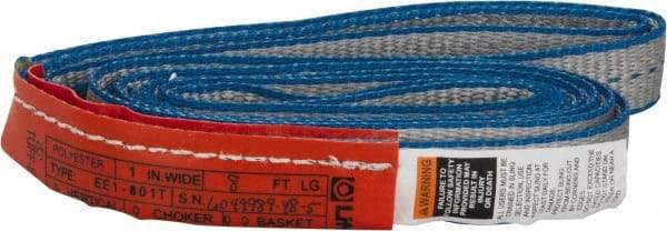Lift-All - 8' Long x 1" Wide, 1,600 Lb Vertical Capacity, 1 Ply, Polyester Web Sling - 1,250 Lb Choker Capacity - Eagle Tool & Supply