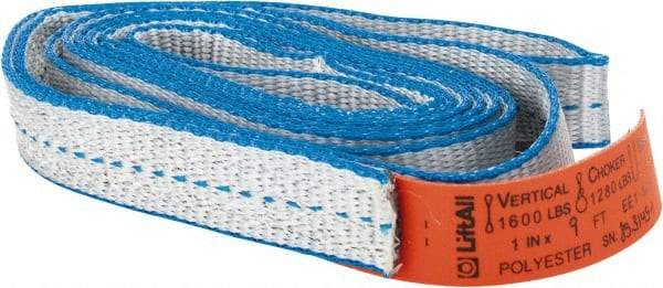Lift-All - 9' Long x 1" Wide, 1,600 Lb Vertical Capacity, 1 Ply, Polyester Web Sling - 1,250 Lb Choker Capacity - Eagle Tool & Supply