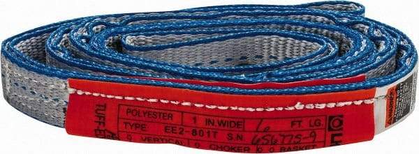 Lift-All - 6' Long x 1" Wide, 3,200 Lb Vertical Capacity, 2 Ply, Polyester Web Sling - 2,500 Lb Choker Capacity - Eagle Tool & Supply