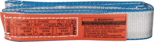 Lift-All - 5' Long x 2" Wide, 3,200 Lb Vertical Capacity, 1 Ply, Polyester Web Sling - 2,500 Lb Choker Capacity - Eagle Tool & Supply