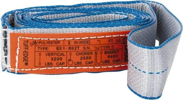 Lift-All - 7' Long x 2" Wide, 3,200 Lb Vertical Capacity, 1 Ply, Polyester Web Sling - 2,500 Lb Choker Capacity - Eagle Tool & Supply