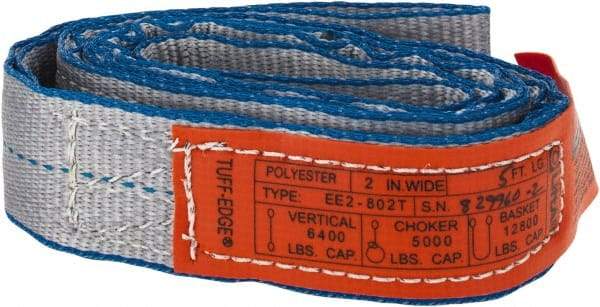 Lift-All - 5' Long x 2" Wide, 6,400 Lb Vertical Capacity, 2 Ply, Polyester Web Sling - 5,000 Lb Choker Capacity - Eagle Tool & Supply